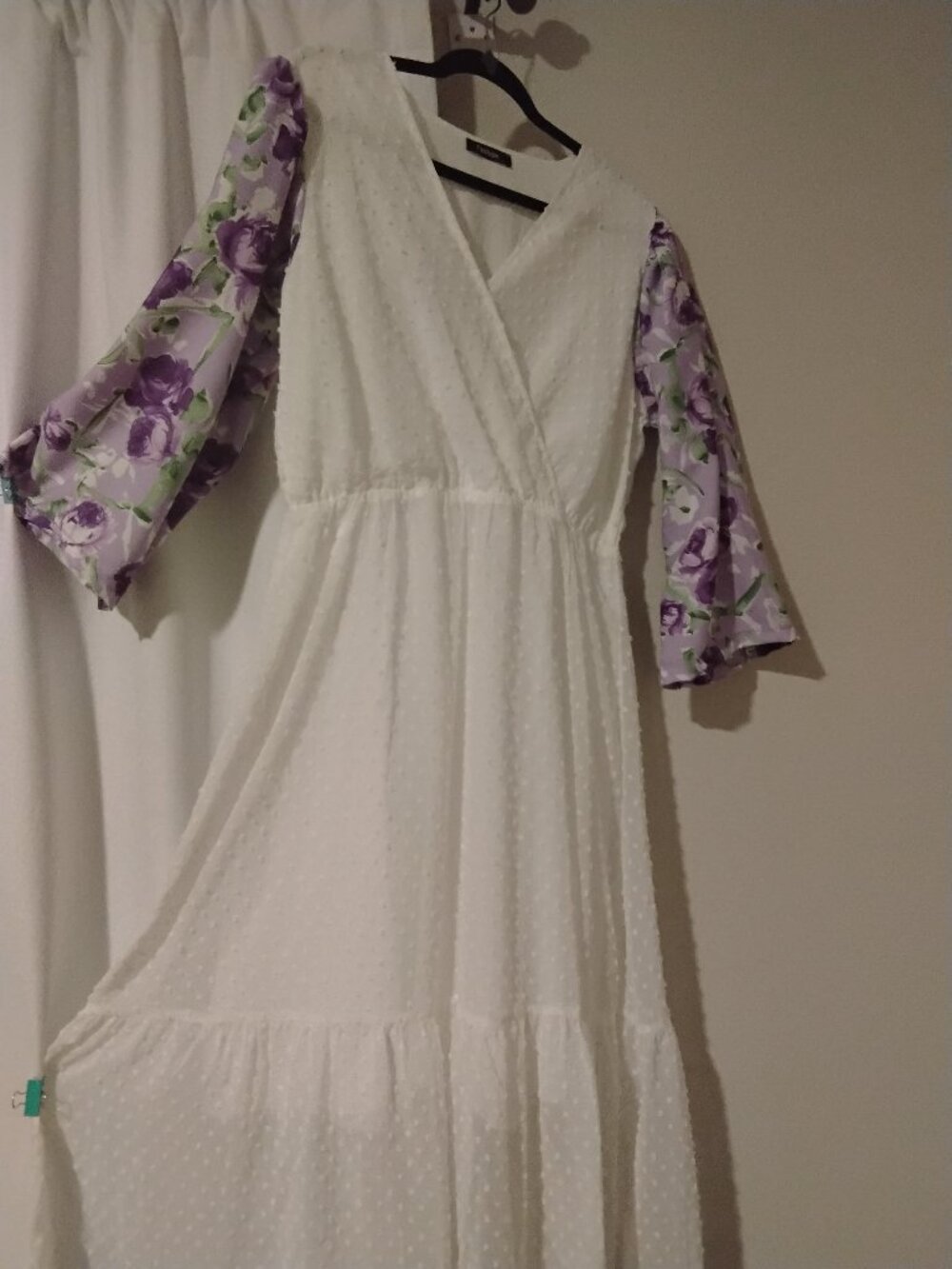 White and lavender boho long dress.